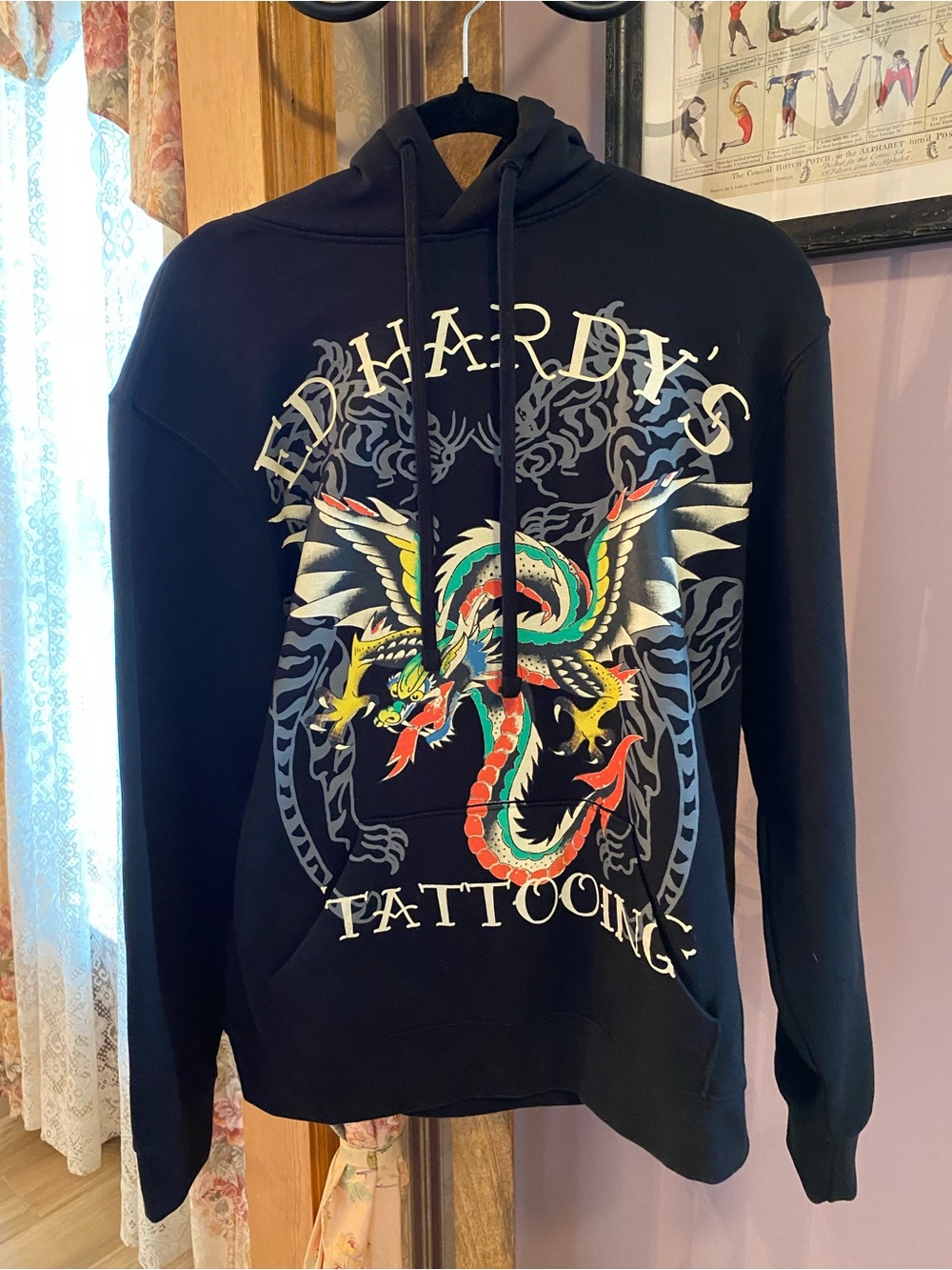 Ed Hardy Rare Pullover Hoodie Men’s Medium EUC , black, dragon tattoo